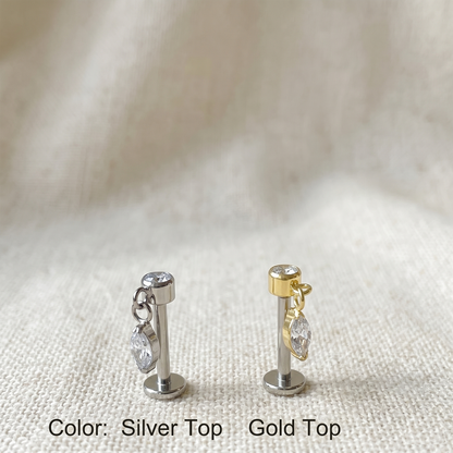 Titanium Marquise CZ Dangle Threadless Stud