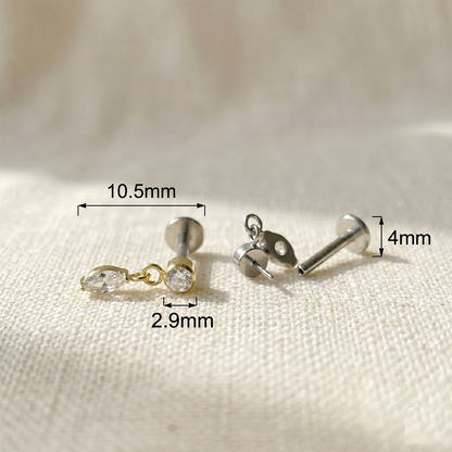 Titanium Marquise CZ Dangle Threadless Stud