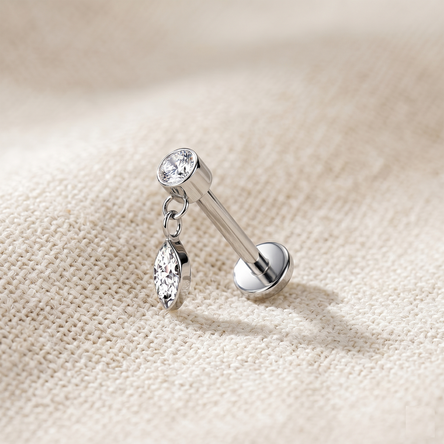 Titanium Marquise CZ Dangle Threadless Stud