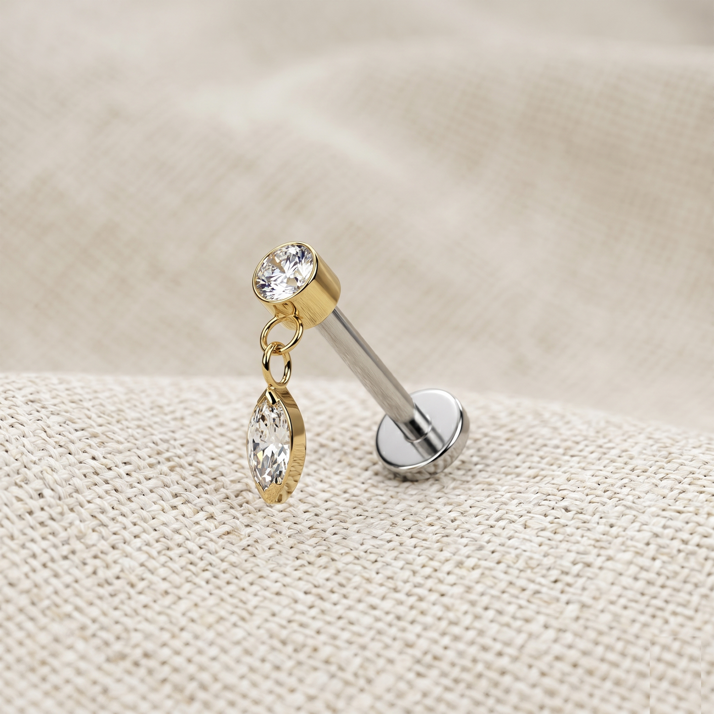 Titanium Marquise CZ Dangle Threadless Stud