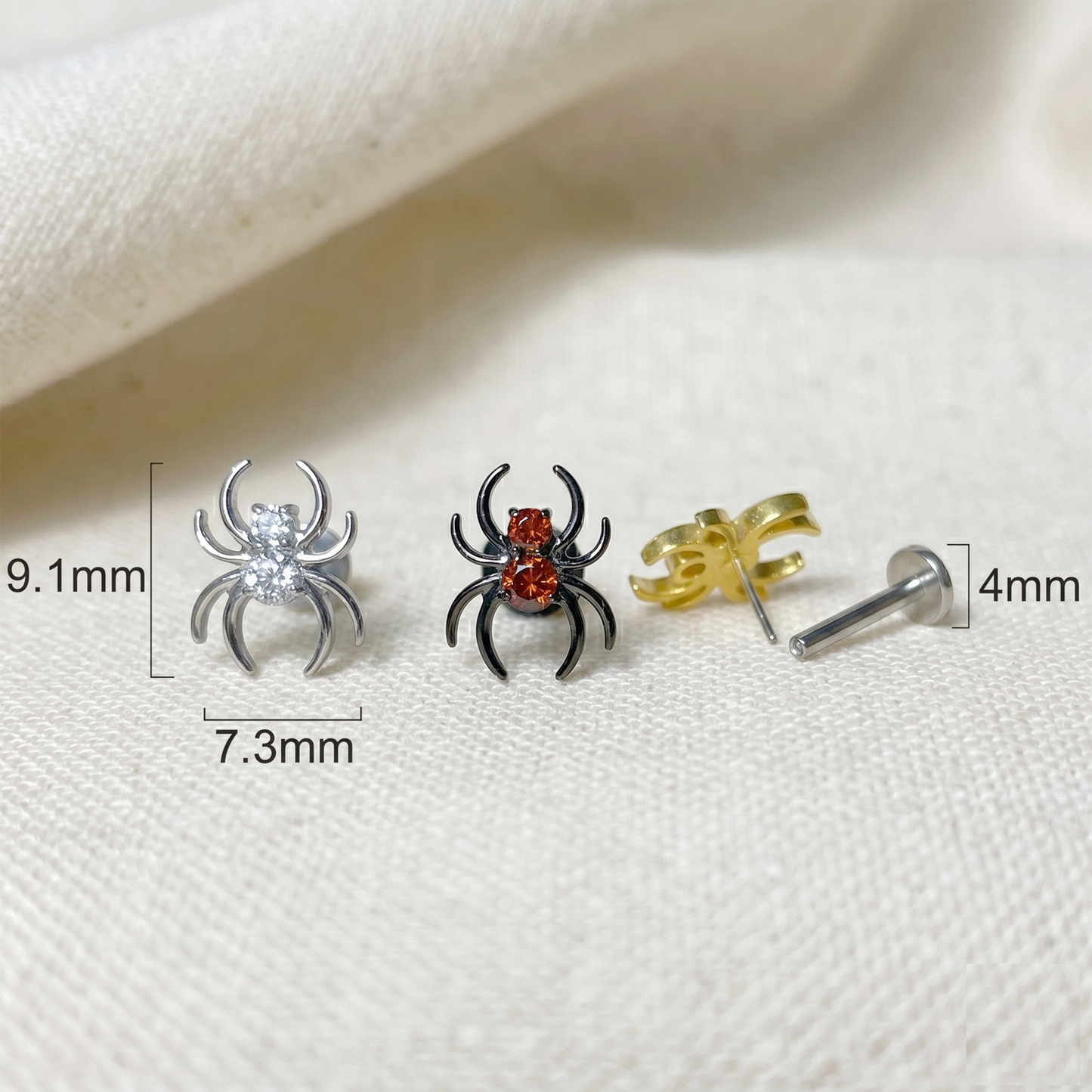 Titanium Spider CZ Threadless Stud