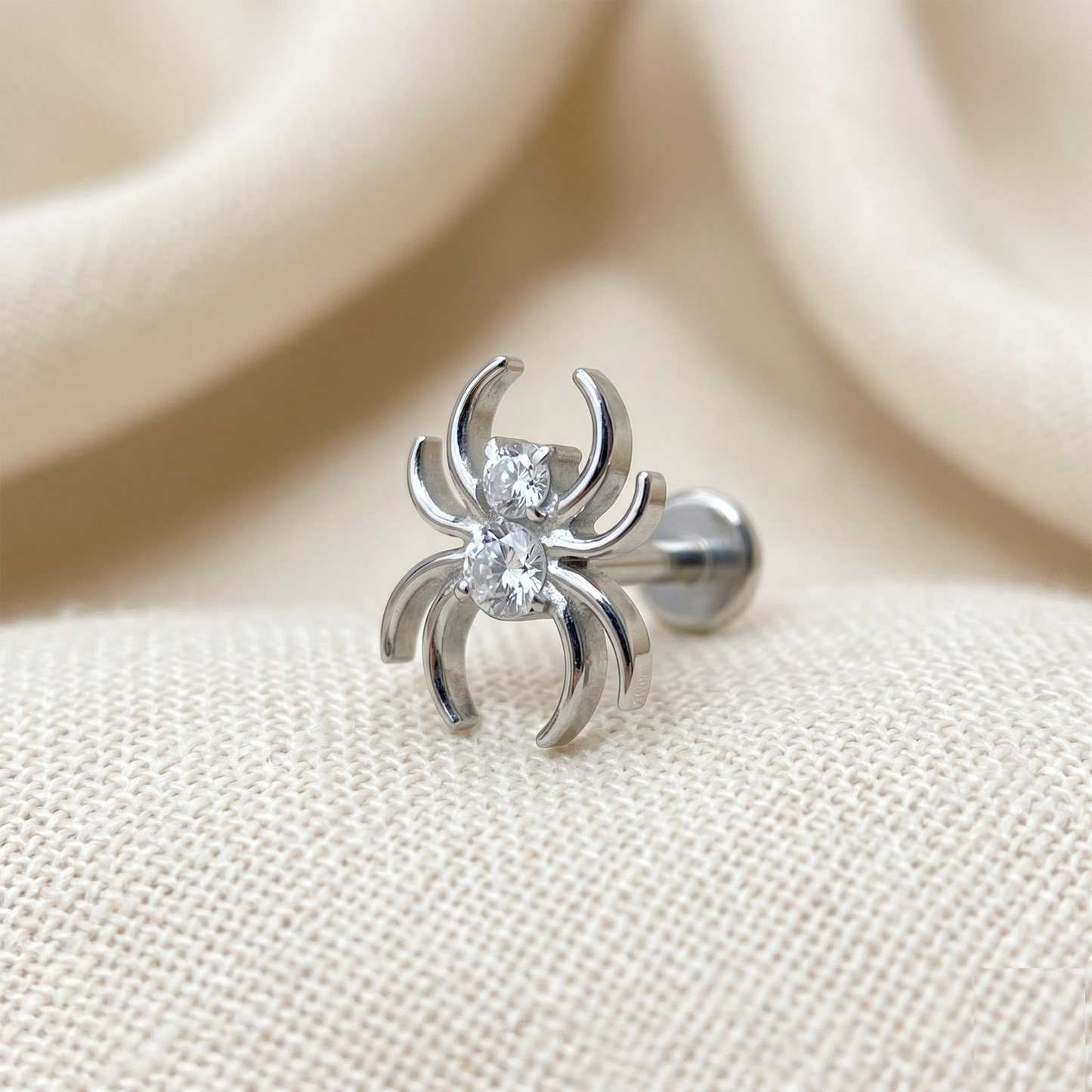 Titanium Spider CZ Threadless Stud