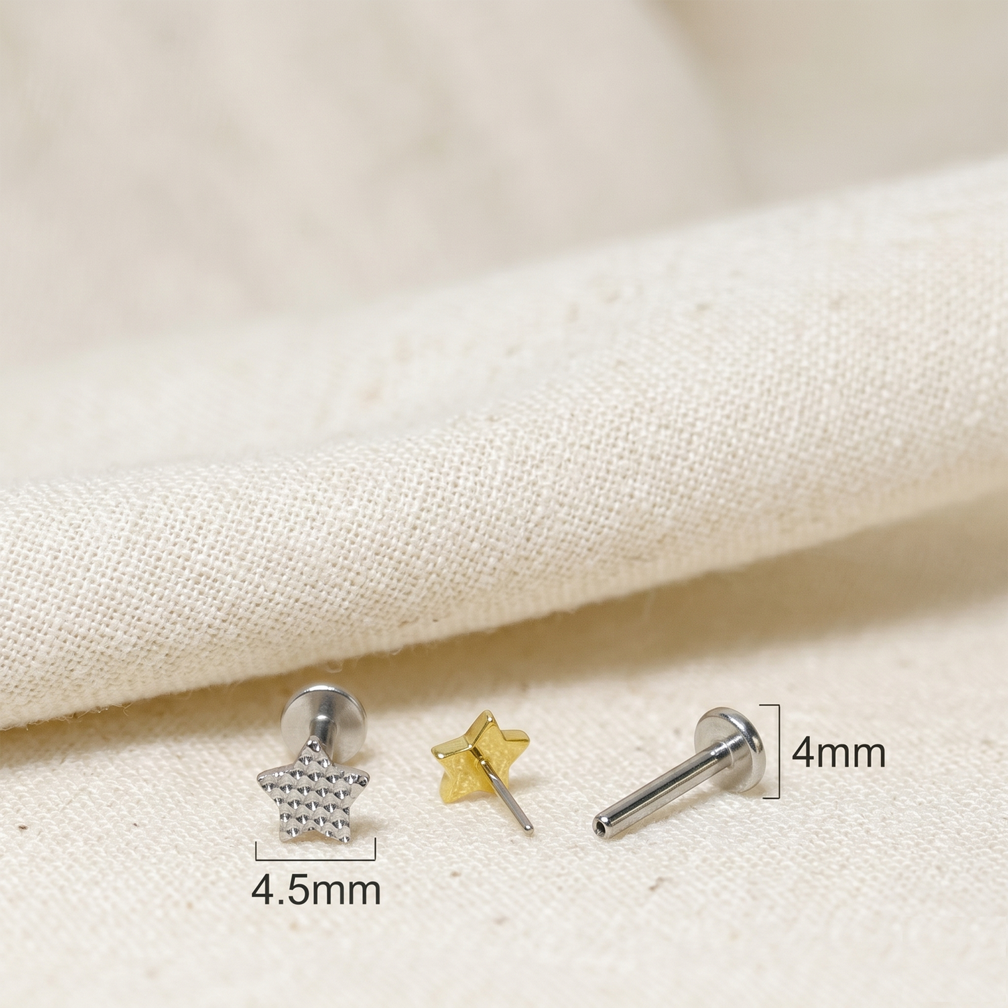 Titanium Dia-Cut Star Threadless Labret Stud 16G 18G 20G