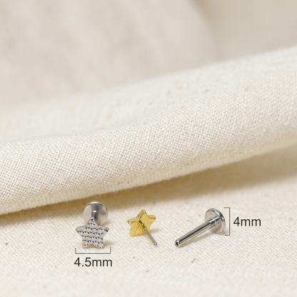 Titanium Dia-Cut Star Threadless Labret Stud 16G 18G 20G
