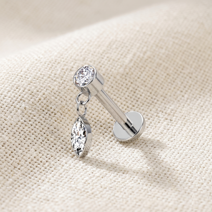 Titanium Marquise CZ Dangle Threaded Stud 16G