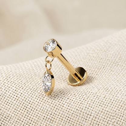 Titanium Marquise CZ Dangle Threaded Stud 16G