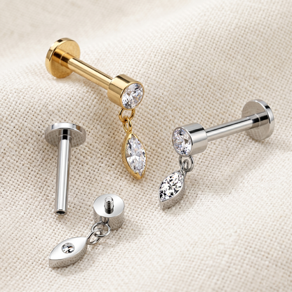 Titanium Marquise CZ Dangle Threaded Stud 16G