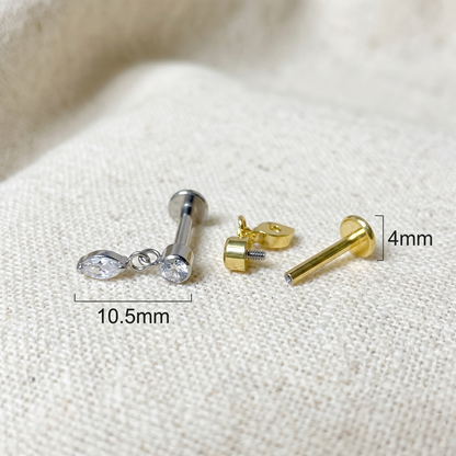 Titanium Marquise CZ Dangle Threaded Stud 16G