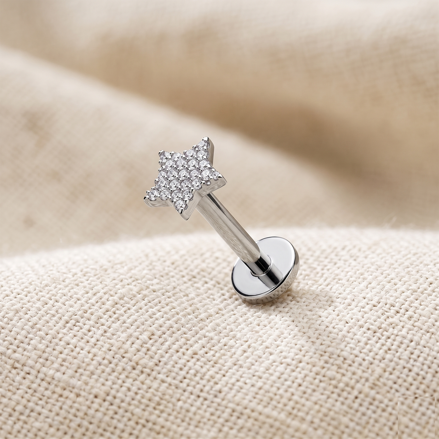 Titanium Beaded Star Threaded Stud 16G