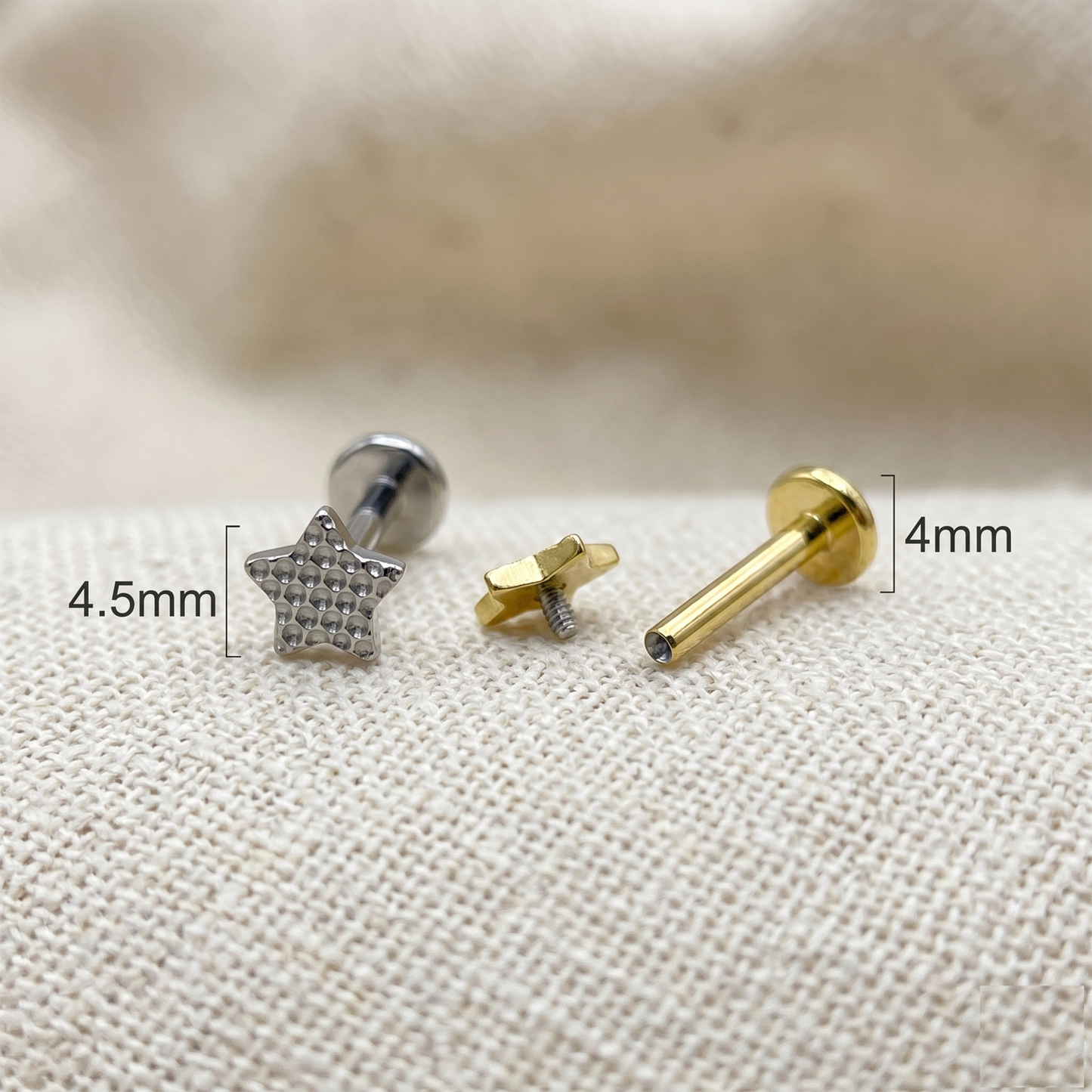 Titanium Beaded Star Threaded Stud 16G