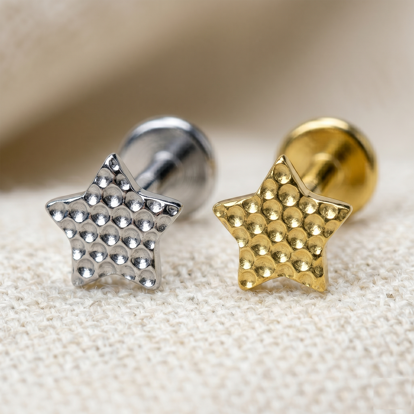 Titanium Beaded Star Threaded Stud 16G