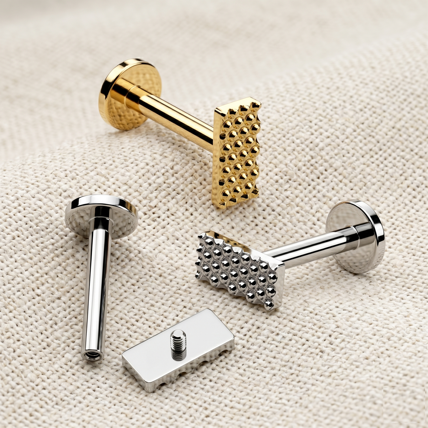 Titanium Beaded Rectangle Threaded Stud 16G