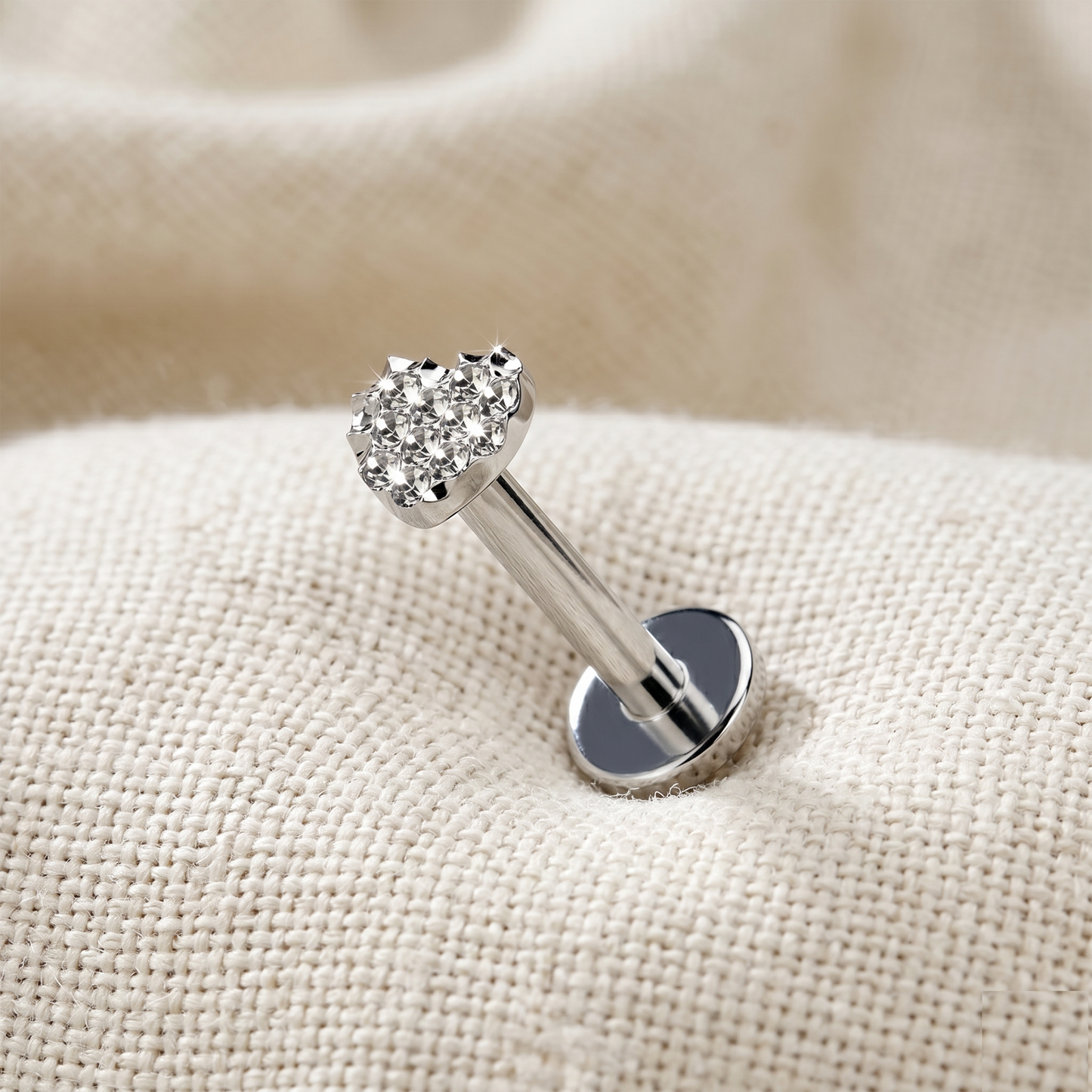 Titanium Beaded Heart Threaded Stud 16G
