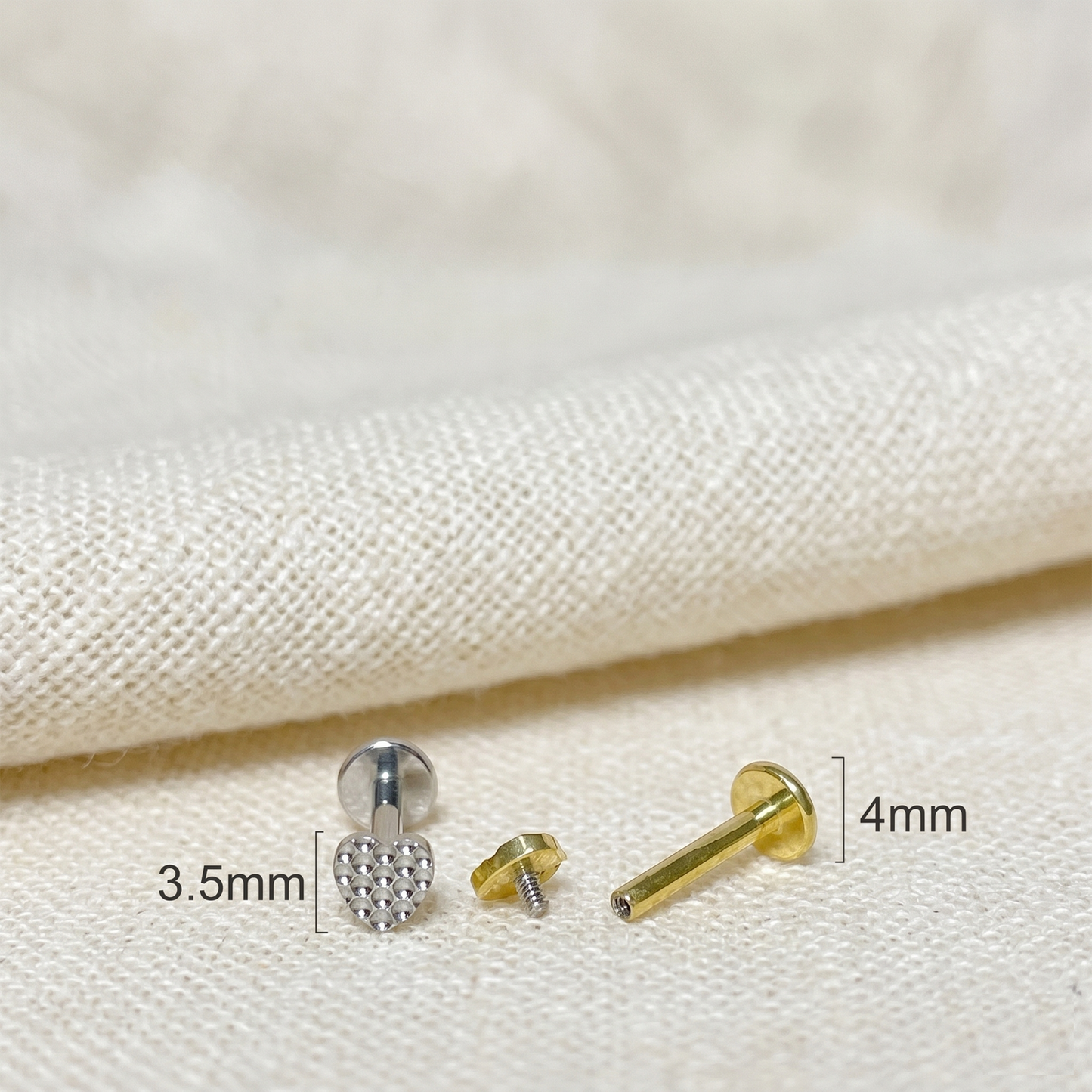 Titanium Beaded Heart Threaded Stud 16G