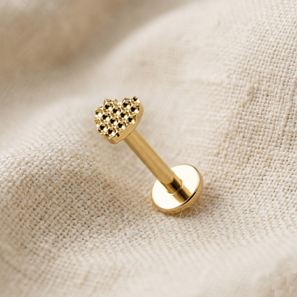 Titanium Beaded Heart Threaded Stud 16G