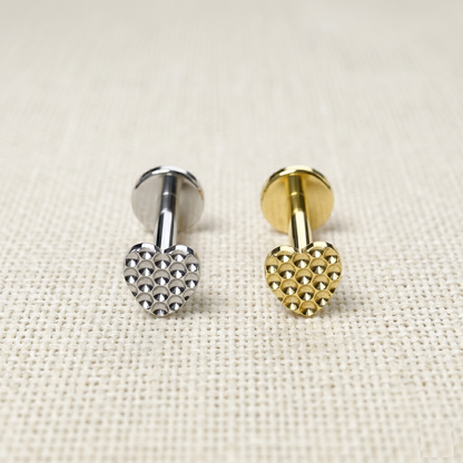 Titanium Beaded Heart Threaded Stud 16G