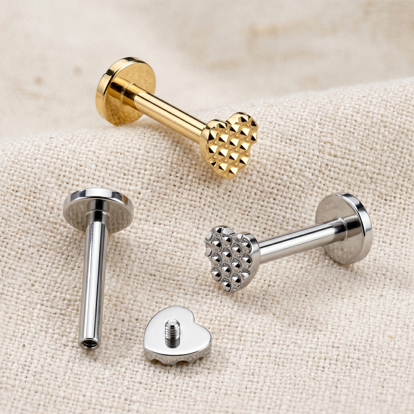 Titanium Beaded Heart Threaded Stud 16G
