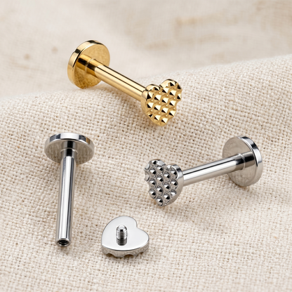 Titanium Beaded Heart Threaded Stud 16G