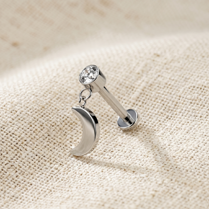 Titanium Crescent Moon CZ Dangle Threaded Stud 16G