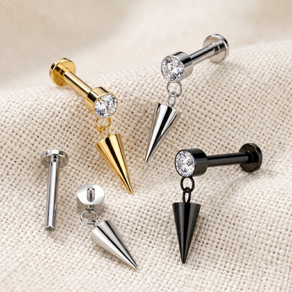 Titanium CZ Dangle Cone Threaded Stud 16G