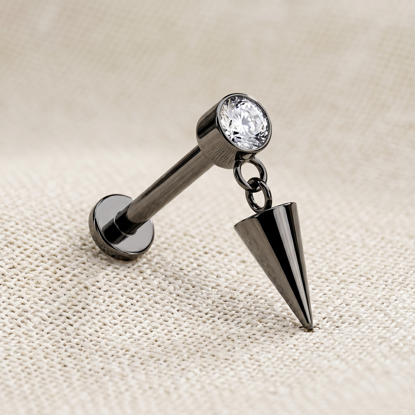 Titanium CZ Dangle Cone Threaded Stud 16G