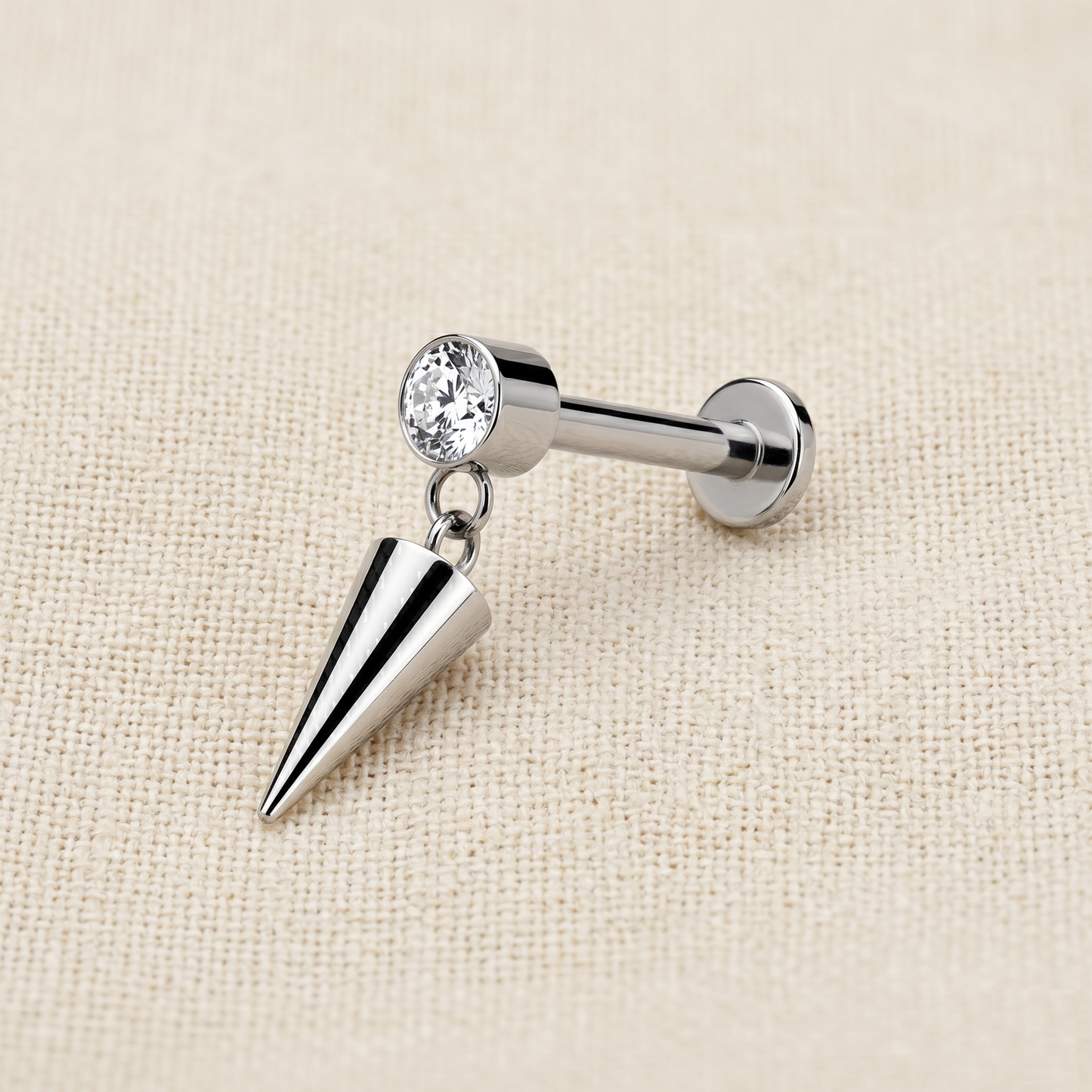 Titanium CZ Dangle Cone Threaded Stud 16G