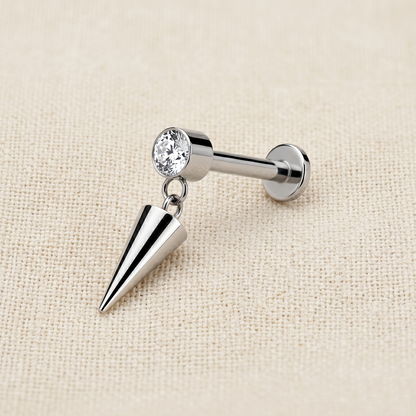 Titanium CZ Dangle Cone Threaded Stud 16G