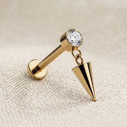Titanium CZ Dangle Cone Threaded Stud 16G