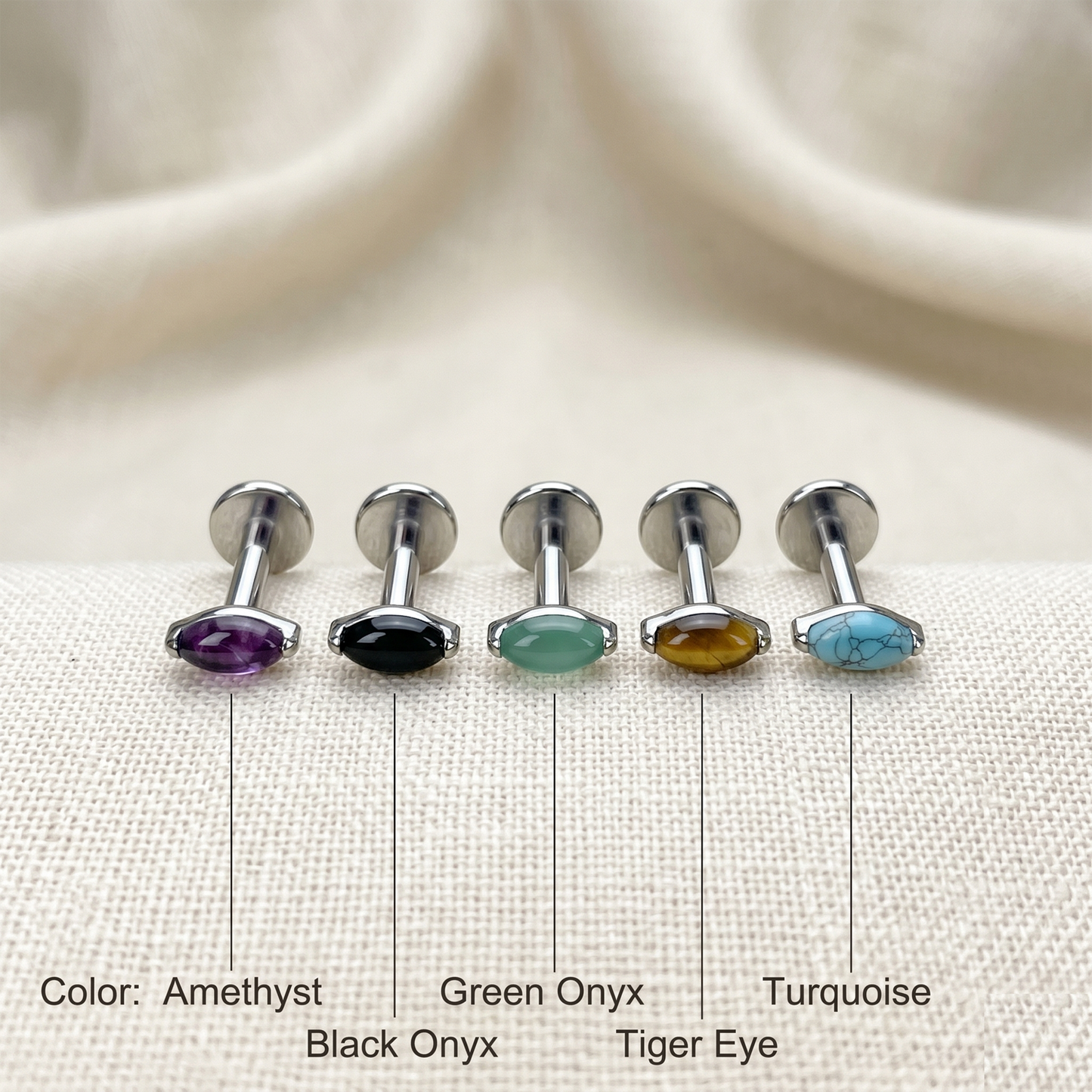 Titanium Marquise Natural Stone Threadless Stud