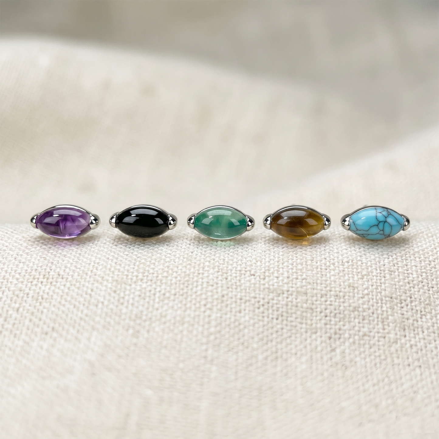 Titanium Marquise Natural Stone Threadless Top