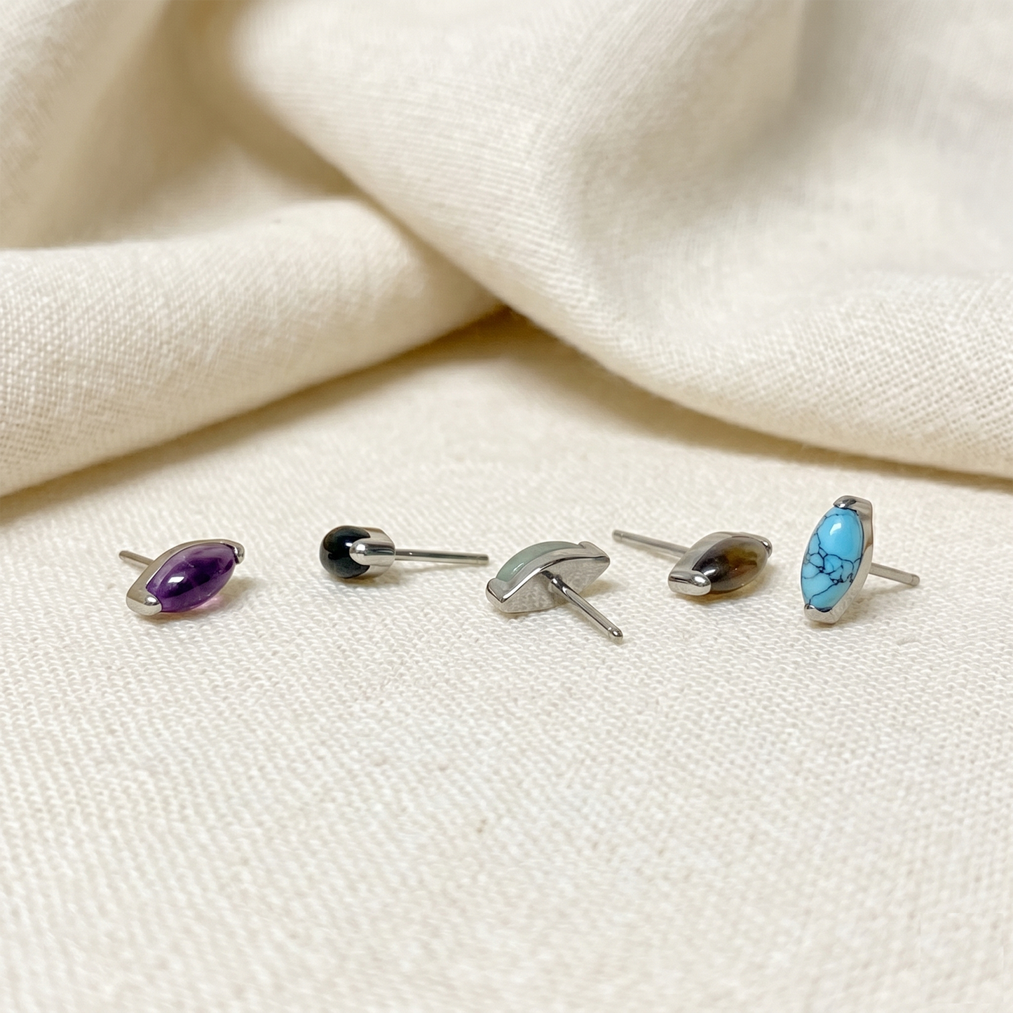 Titanium Marquise Natural Stone Threadless Top