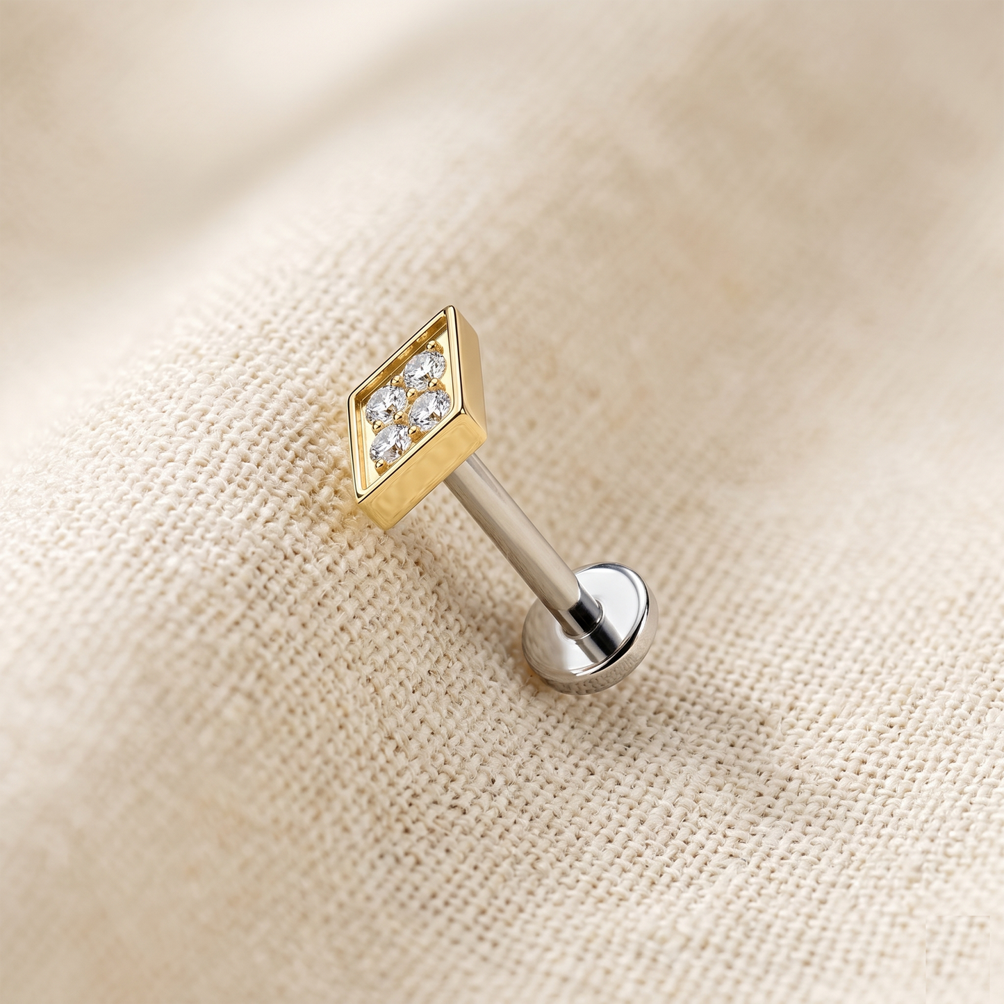 Titanium Diamond Shape CZ Threadless Stud