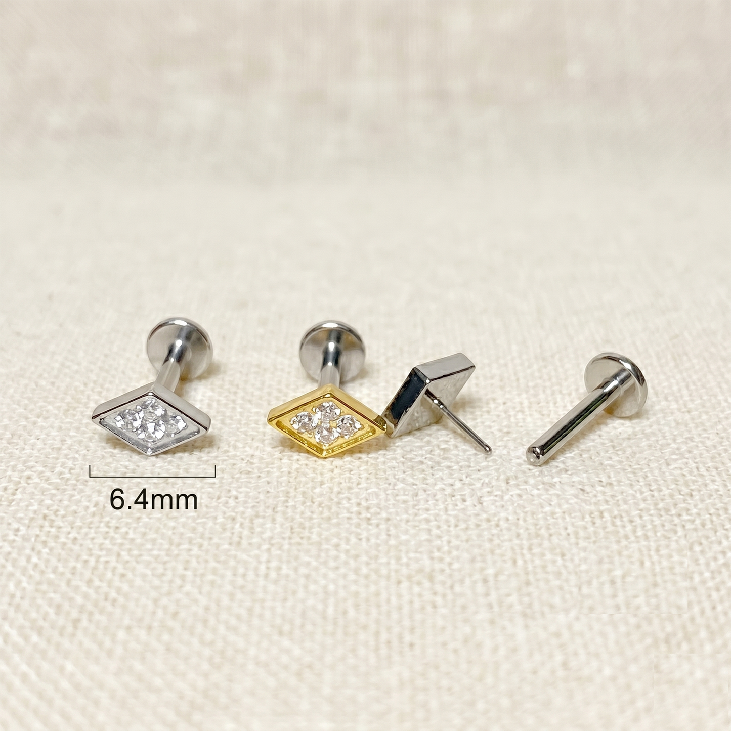 Titanium Diamond Shape CZ Threadless Stud