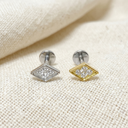 Titanium Diamond Shape CZ Threadless Stud