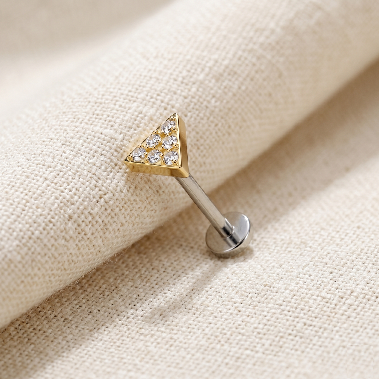 Titanium Triangle CZ Threadless Stud