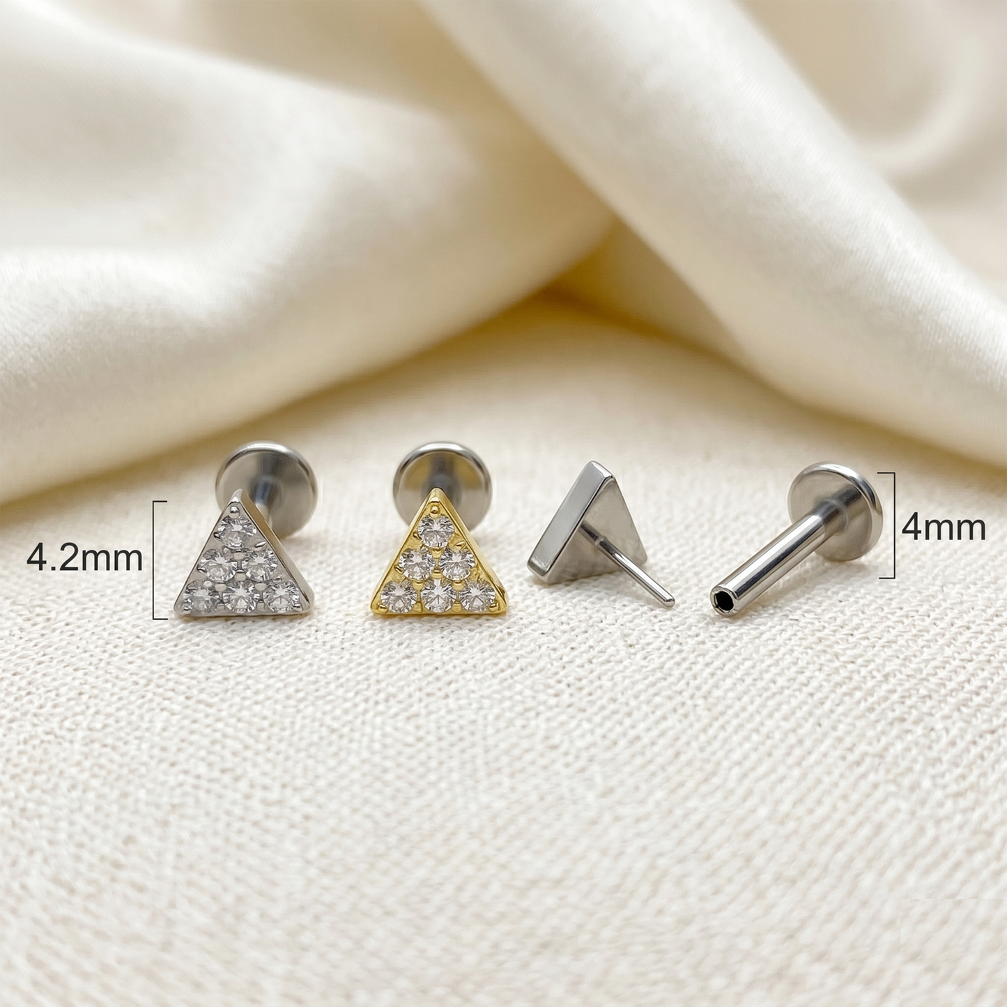 Titanium Triangle CZ Threadless Stud
