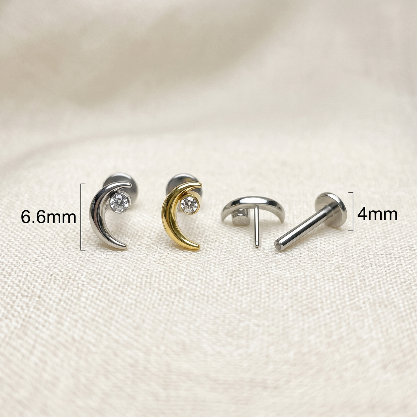 Titanium Crescent Moon CZ Threadless Stud