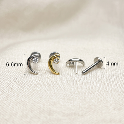 Titanium Crescent Moon CZ Threadless Stud