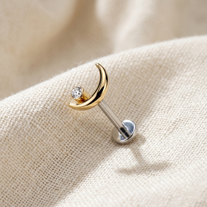 Titanium Crescent Moon CZ Threadless Stud