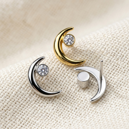 Titanium Crescent Moon CZ Threadless Top