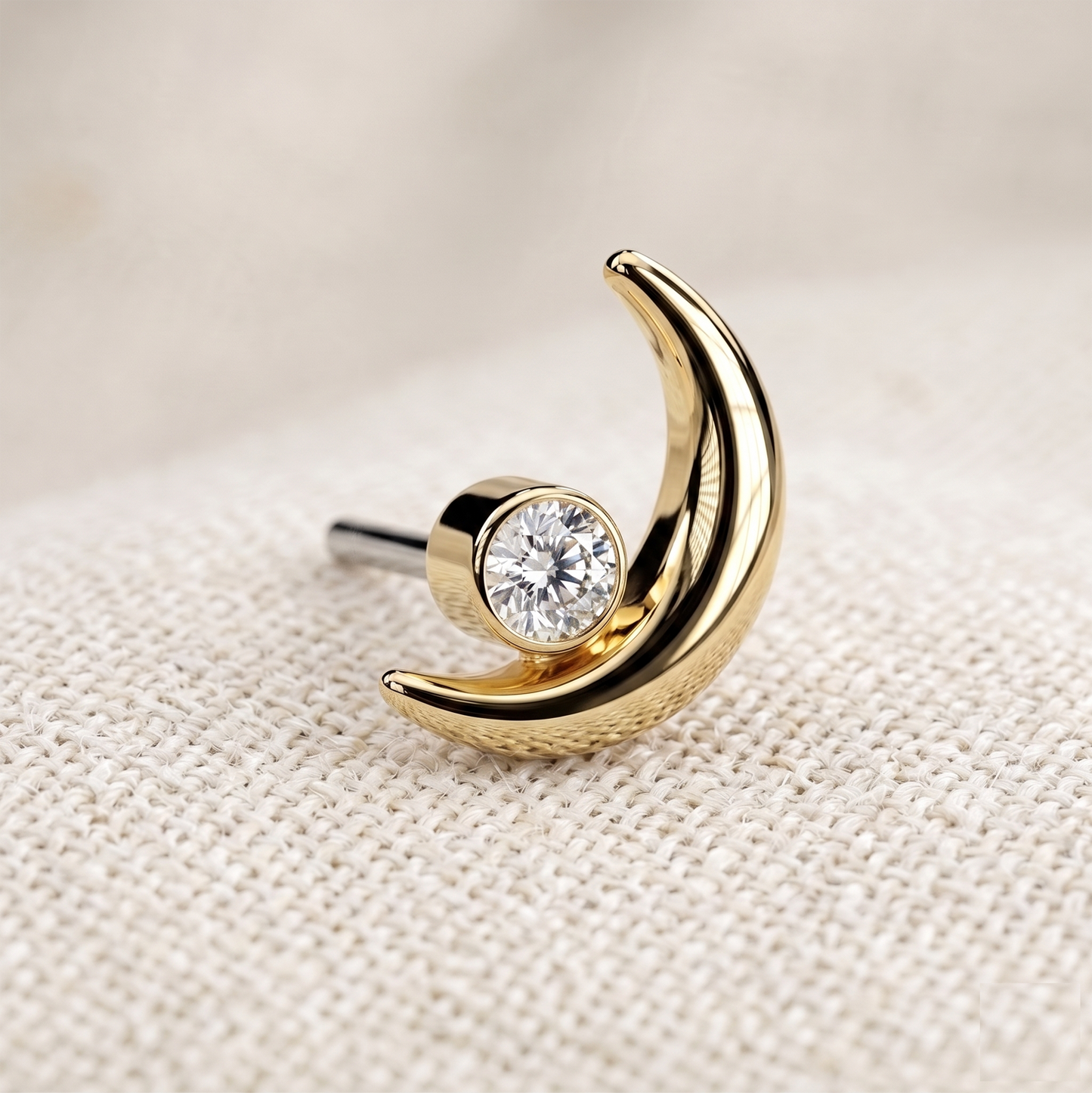 Titanium Crescent Moon CZ Threadless Top