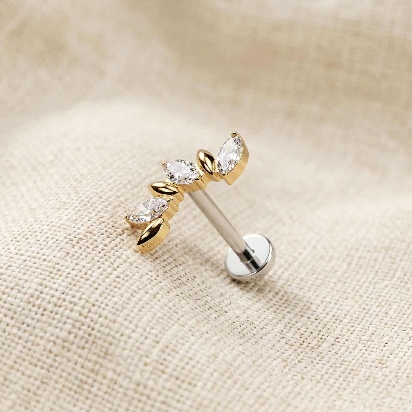 Titanium Triple Marquise CZ Threadless Stud