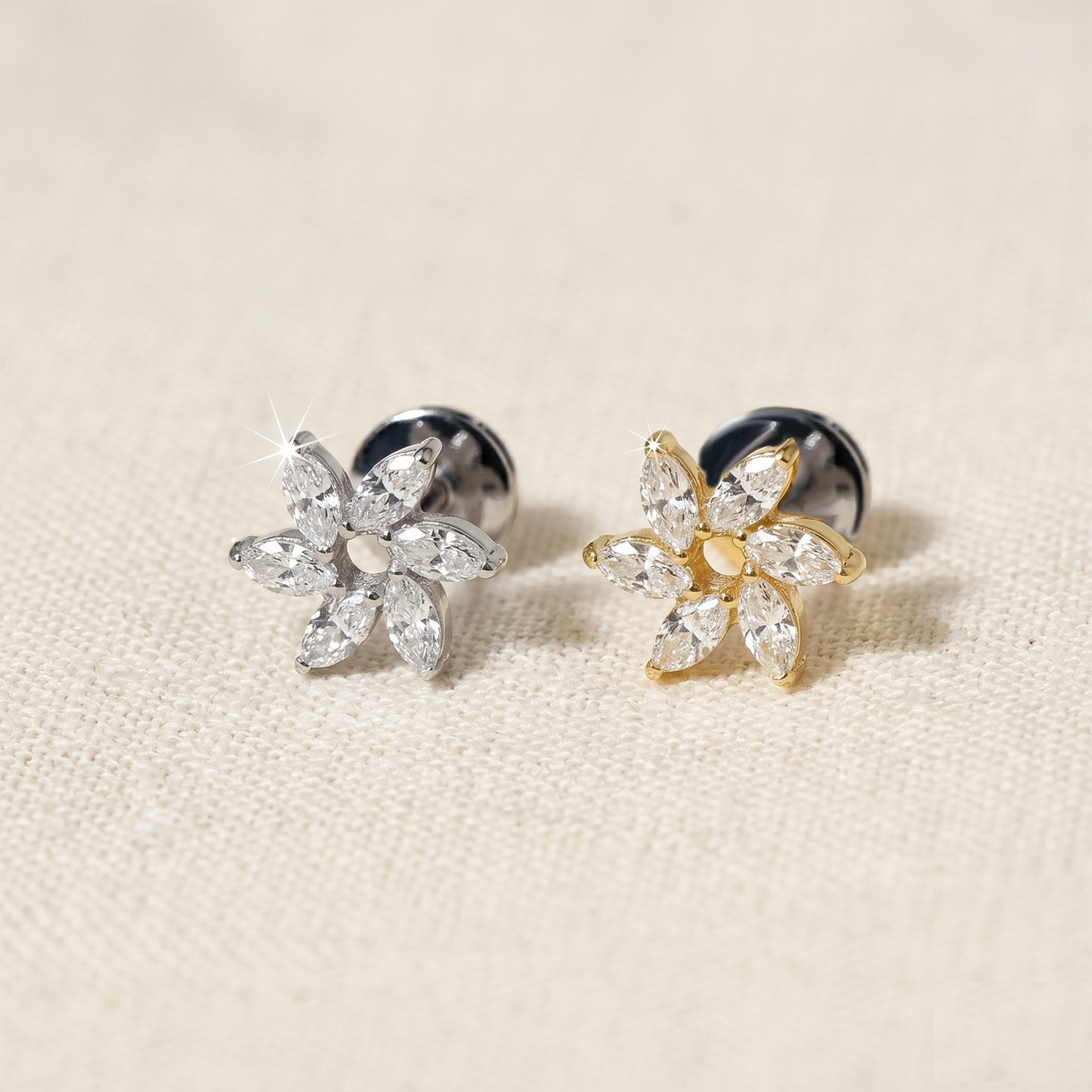Titanium Marquise CZ Flower Threadless Stud