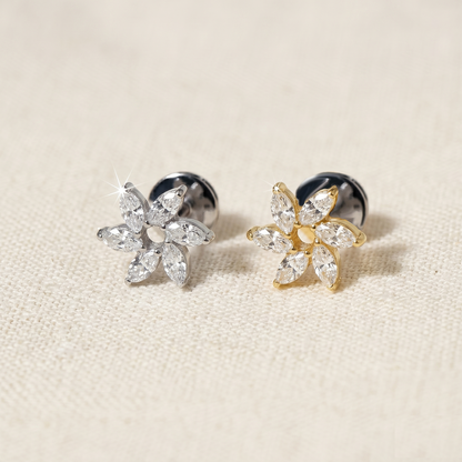 Titanium Marquise CZ Flower Threadless Stud