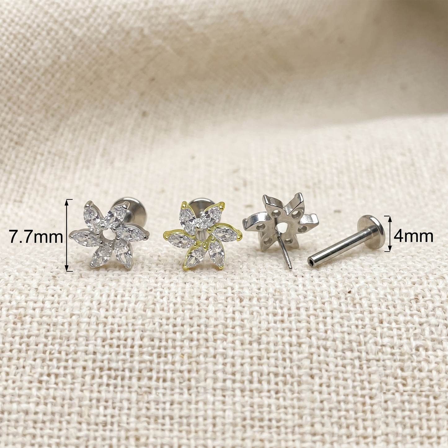 Titanium Marquise CZ Flower Threadless Stud