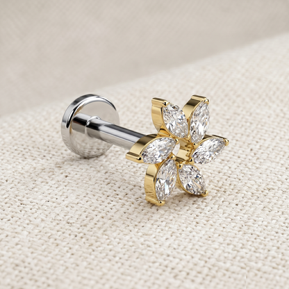 Titanium Marquise CZ Flower Threadless Stud