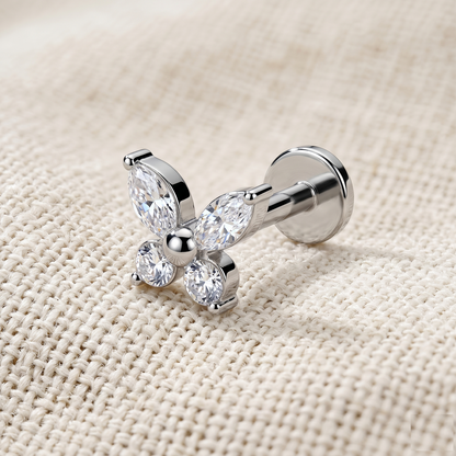 Titanium Butterfly CZ Threadless Stud