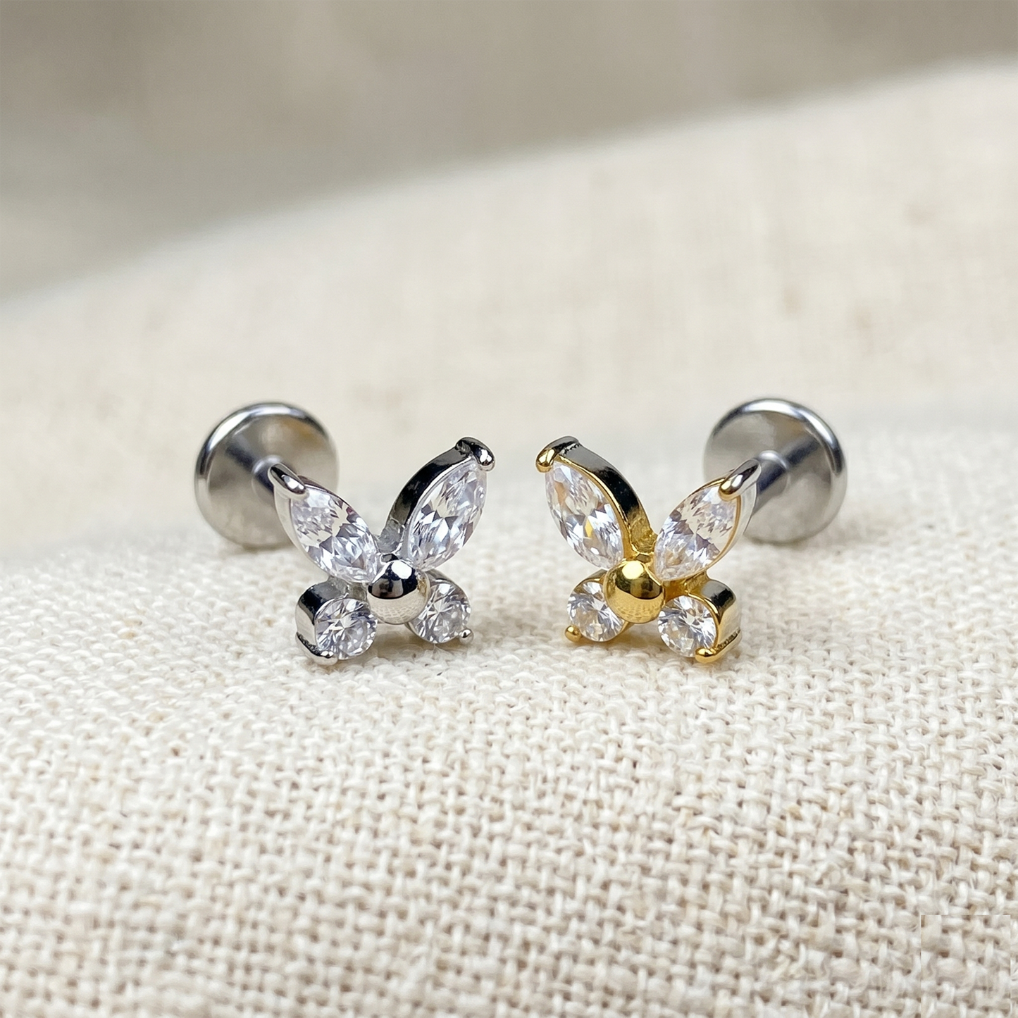 Titanium Butterfly CZ Threadless Stud