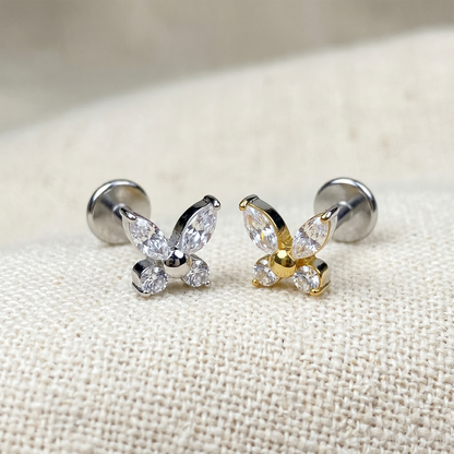 Titanium Butterfly CZ Threadless Stud