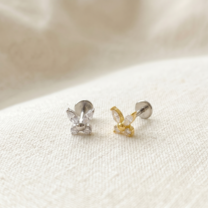 Titanium Butterfly CZ Threadless Stud
